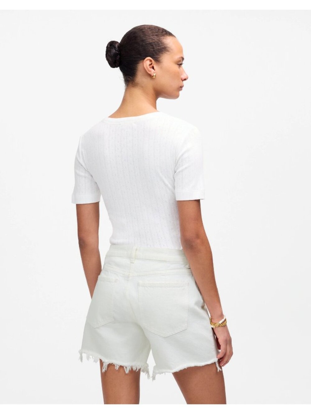 Madewell The Brynn Long Short Women’s 23 Pure White Rigid Denim Raw Hem NWT - Picture 10 of 16